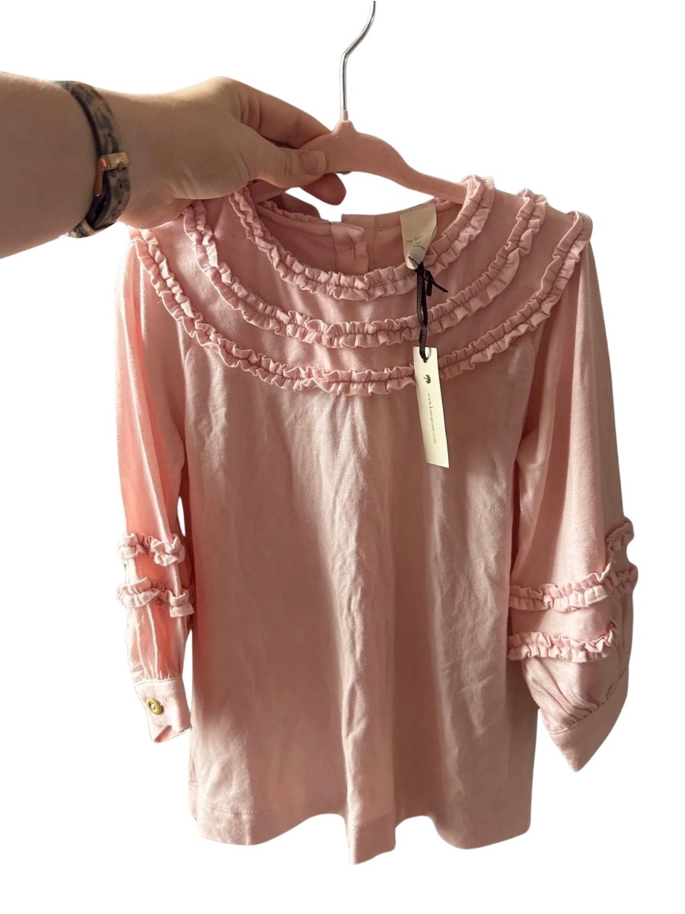 Kate Quinn Light Pink Ruffle Collar Long-Sleeve Top